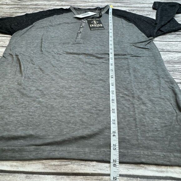 Indigo Star Men's Raglan Sleeve Burnout V Neck Henley Grey Gray Black S SM Small - Picture 10 of 11